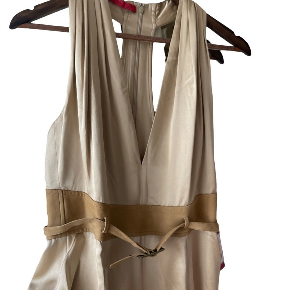Tamara Mellon silk jumpsuit NWT size 8, cream / light brown, fitted - Picture 4 of 9